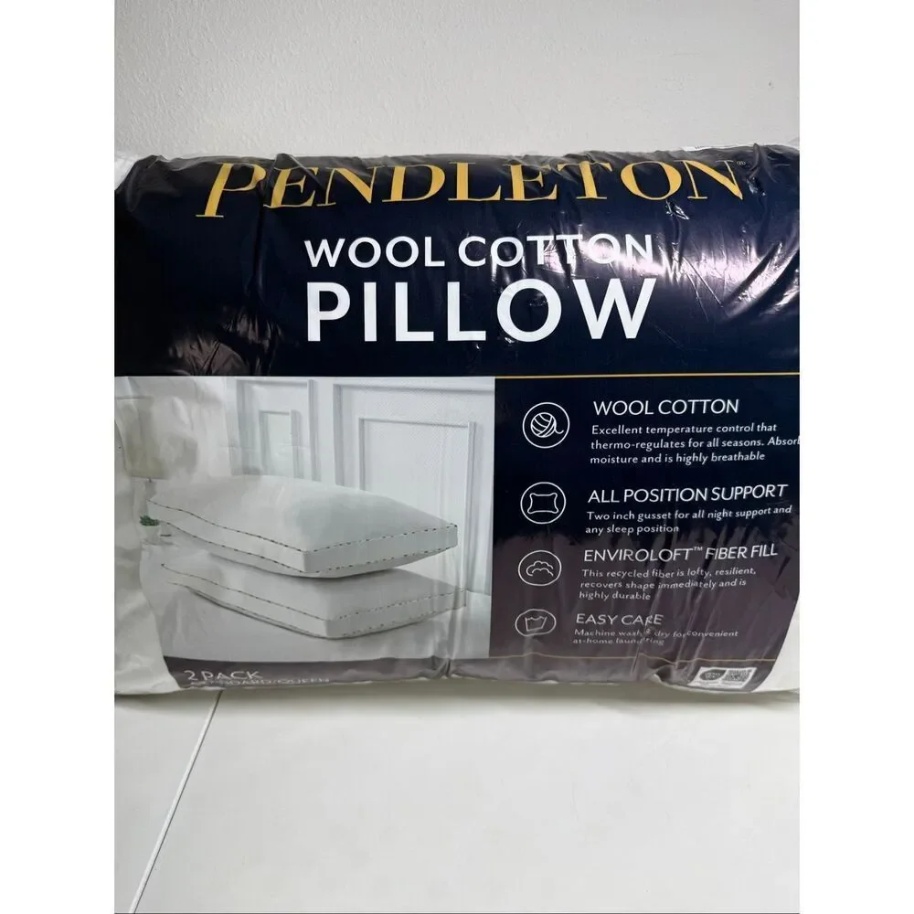 NWT Pendleton 2 Pillows Wool Cotton Temperature Control All Position Support